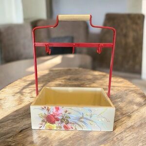 Floral Wooden Caddy with Red Handle